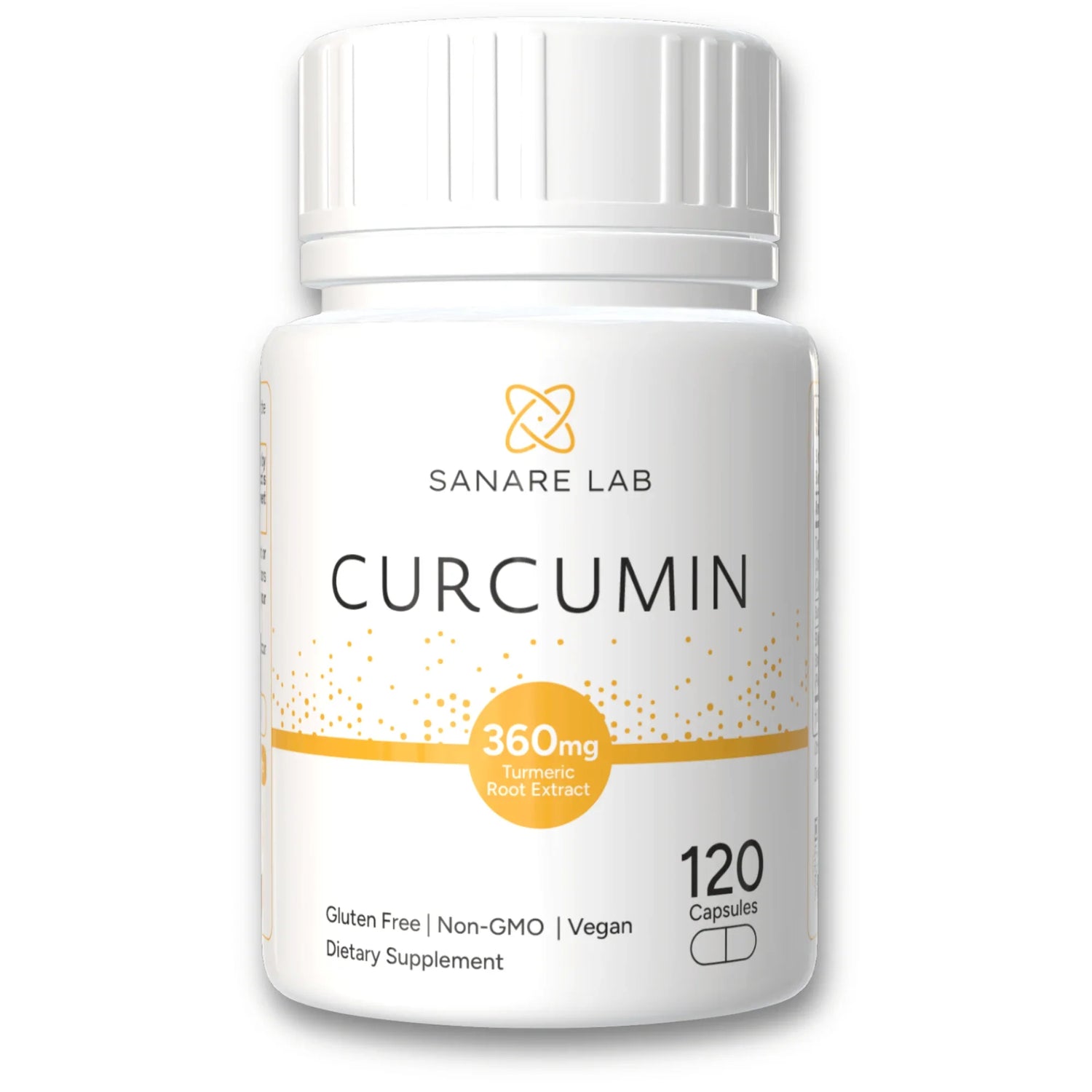 Curcumin 360mg turmeric root extract capsules bottle, gluten free, vegan, 120 count