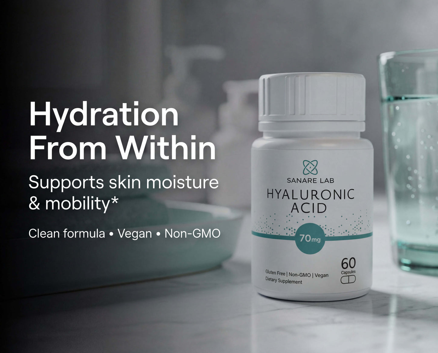 Hyaluronic Acid 70mg – 60 Vegan Capsules | Supports Joint Mobility, Skin Hydration & Tissue Cushioning | Non-GMO, Gluten-Free