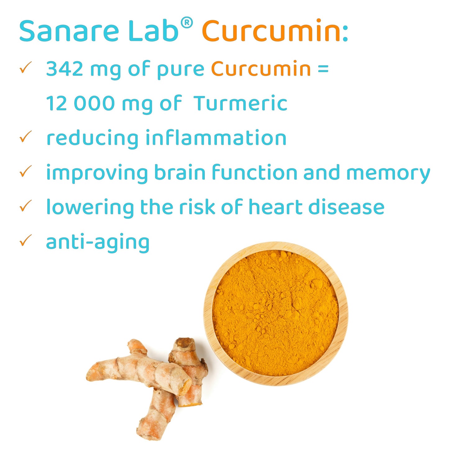 Curcumin Turmeric 342 mg per serving (eq to 12 000 mg Turmeric), 120 capsules w/ Black Pepper & Phytosome Extract - SanareLab