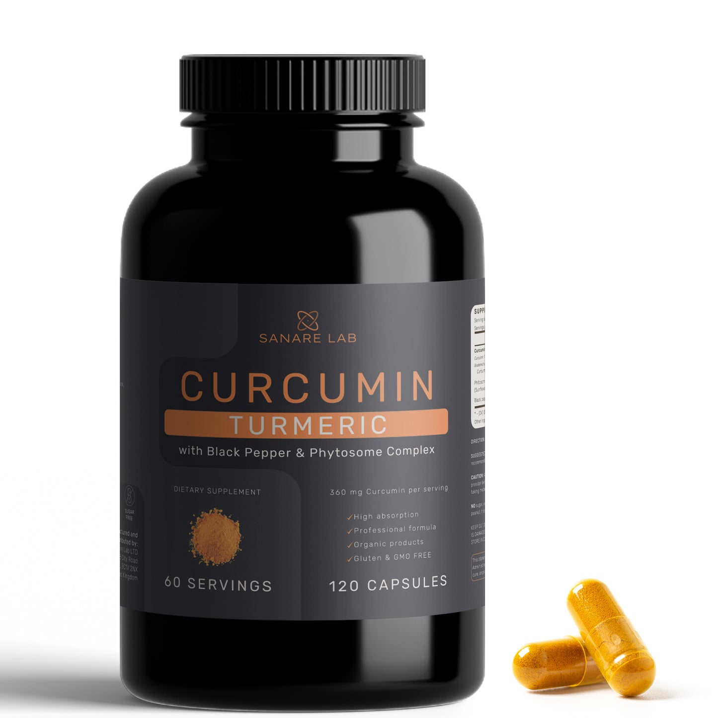 Curcumin Turmeric 342 mg, 120 capsules w/ Black Pepper & Phytosome Extract