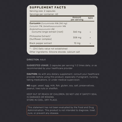 Curcumin Turmeric 342 mg per serving (eq to 12 000 mg Turmeric), 120 capsules w/ Black Pepper & Phytosome Extract - SanareLab