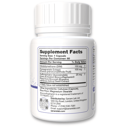 DIM SGS Complex 150mg – Diindolylmethane with Broccoli Seed Extract & Pomegranate – Hormone Balance Support for Women & Men – Vegan, Non-GMO, 60 Capsules