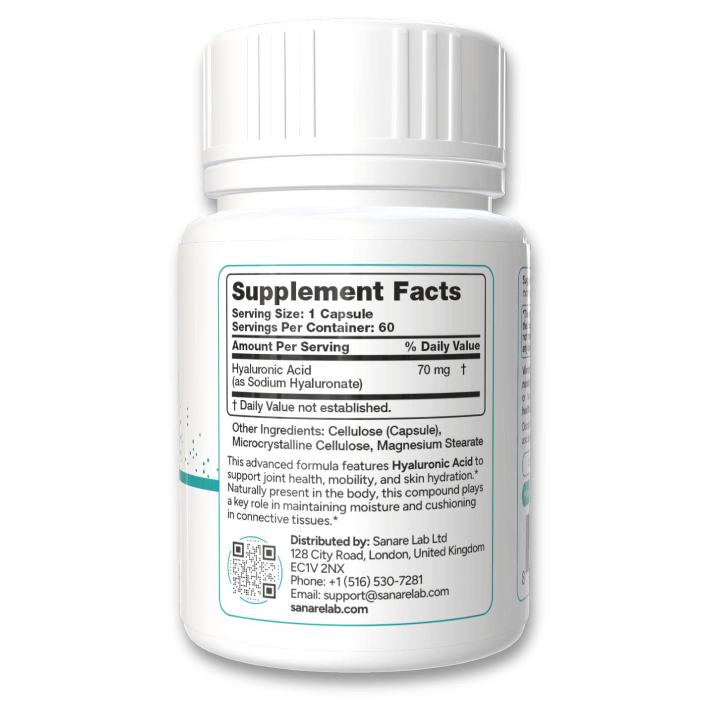 Hyaluronic Acid 70mg – 60 Vegan Capsules | Supports Joint Mobility, Skin Hydration & Tissue Cushioning | Non-GMO, Gluten-Free