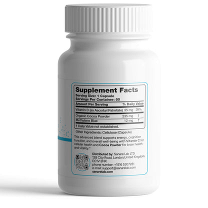 Blue Essence – Methylene Blue 12 mg | 60 Capsules | with Vitamin C + Organic Cocoa Powder