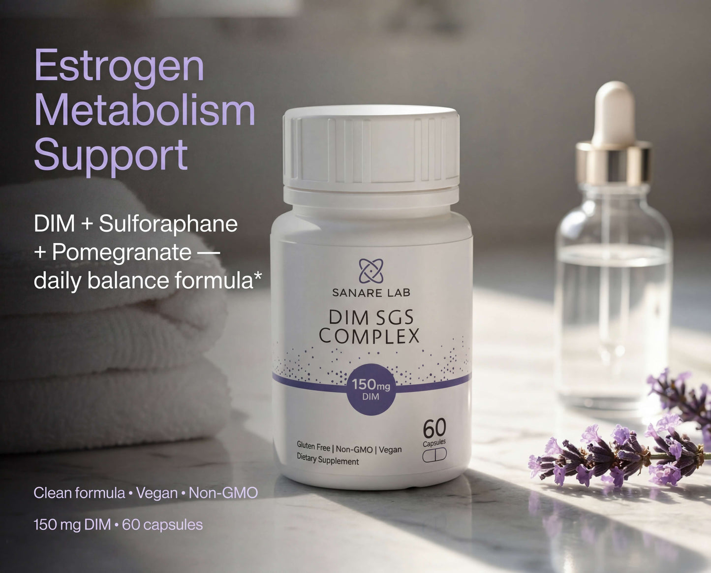 DIM SGS Complex 150mg – Diindolylmethane with Broccoli Seed Extract & Pomegranate – Hormone Balance Support for Women & Men – Vegan, Non-GMO, 60 Capsules